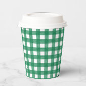 水彩緑白の格子状紙カップ（ふた付き） 紙コップ (左)