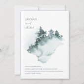 水彩緑白木林松結婚林 招待状 (正面)