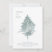 水彩緑白林松結婚林 招待状 (正面)