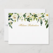 水彩緑白色フローラパーソナライズされた金ゴールド ノートカード (正面)