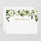 水彩緑白色フローラパーソナライズされた金ゴールド ノートカード (正面/裏面)