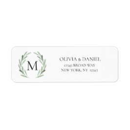 水彩緑素朴リース差出人住所 ラベル