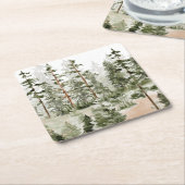 水彩緑素朴林 スクエアペーパーコースター (アングル)
