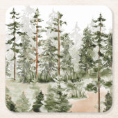 水彩緑素朴林 スクエアペーパーコースター (正面)