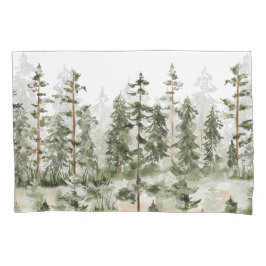 水彩緑素朴林 枕カバー