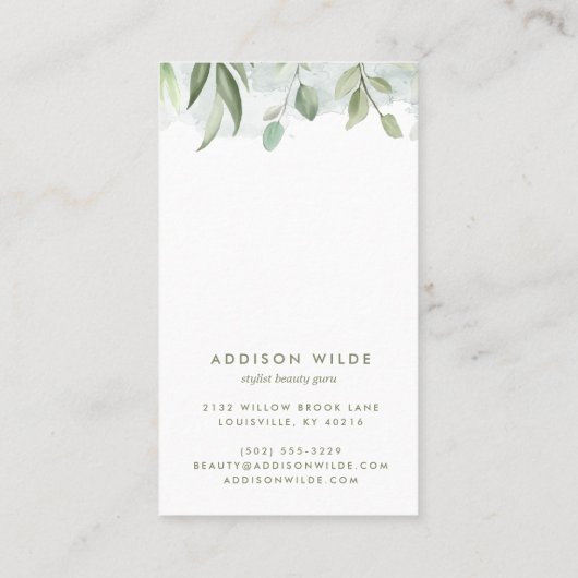 水彩緑素朴草イヤリング表示カード 名刺 (裏面)