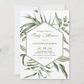 水彩緑素朴草フレーム赤ちゃんシャワー 招待状 (正面)