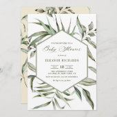 水彩緑素朴草フレーム赤ちゃんシャワー 招待状 (正面/裏面)