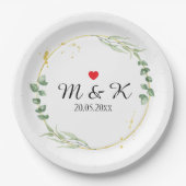 水彩緑結婚色 ペーパープレート (正面)