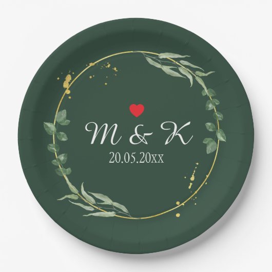 水彩緑結婚色 ペーパープレート (正面)