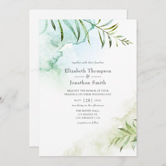 水彩緑結婚色 招待状 (正面/裏面)