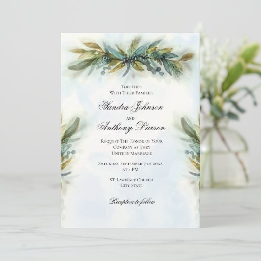 水彩緑結婚色 招待状 (スタンド正面)