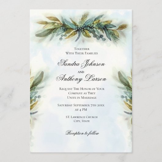 水彩緑結婚色 招待状 (正面)