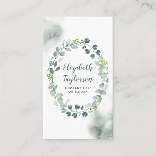 水彩緑結婚草とエレガントクリエイティブ 名刺 (正面)