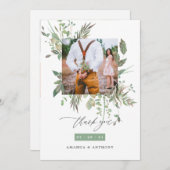 水彩緑結婚草のコラージュ サンキューカード (正面/裏面)