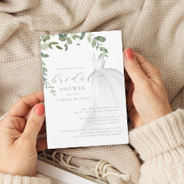 水彩緑結婚草のドレスブライダルシャワー 招待状