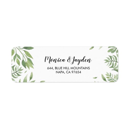 水彩緑結婚草差出人住所ラベル ラベル (正面)