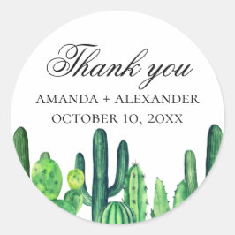 水彩緑色サボテン。カティ結婚の感謝していお前 ラウンドシール