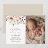 水彩緑色写真バプテスマ 招待状 (正面/裏面)