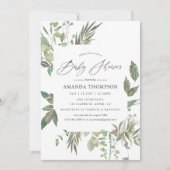 水彩緑色幾何学赤ちゃんシャワー 招待状 (正面)