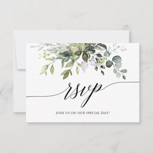 水彩緑色書道結婚の 出欠カード (正面)