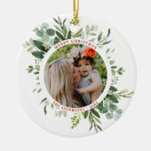 水彩緑色植物体2フォトクリスマス セラミックオーナメント (正面)