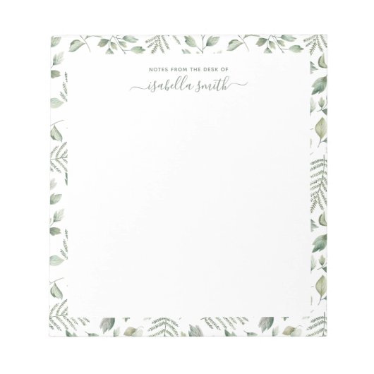 水彩緑色植物学葉品 ノートパッド (正面)