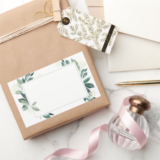 水彩緑色植物学 長方形シール (ギフト)