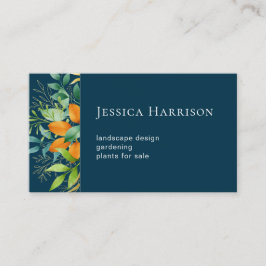 水彩緑色植物濃い青 名刺