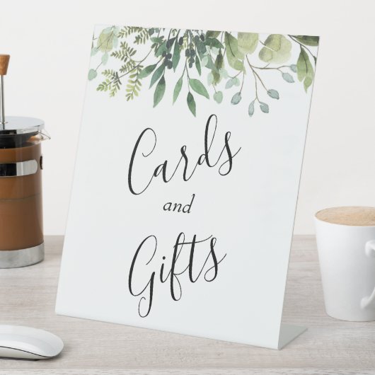 水彩緑色植物結婚式のギフト 台座サイン (インサイチュ)