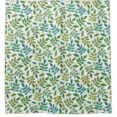 水彩緑色植物花パターン シャワーカーテン (正面)