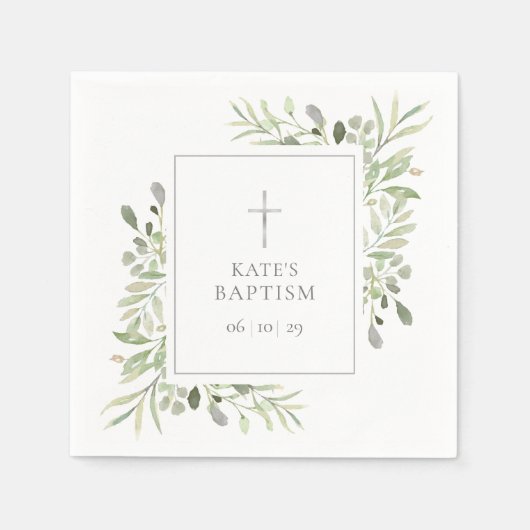 水彩緑色洗礼《キリスト教》洗礼式や命名式 スタンダードカクテルナプキン (正面)