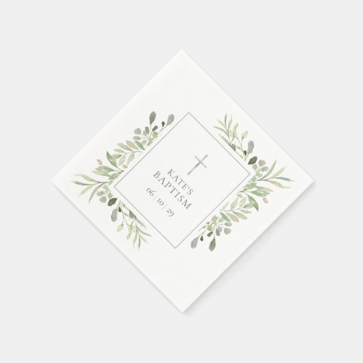水彩緑色洗礼《キリスト教》洗礼式や命名式 スタンダードカクテルナプキン (角)