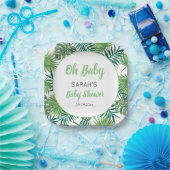 水彩緑色熱帯リーフベビーシャワー ペーパープレート (パーティー)