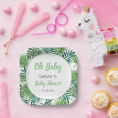 水彩緑色熱帯リーフベビーシャワー ペーパープレート (パーティー)