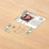 水彩緑色白い花卒業 アクリル招待状 (レイダウン)