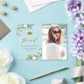 水彩緑色白い花卒業 アクリル招待状 (インサイチュ (ウェディング))
