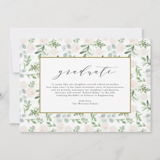 水彩緑色白い花卒業 案内状 (裏面)