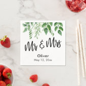 水彩緑色筆跡ミスター&ミセス スタンダードカクテルナプキン (インサイチュ)