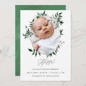 水彩緑色誕生発表写真カード 案内状 (正面/裏面)
