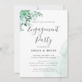 水彩緑花婚約パーティ 招待状 (正面)