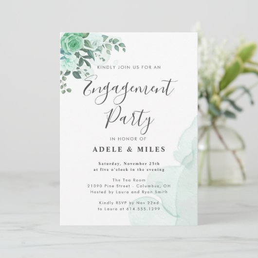 水彩緑花婚約パーティ 招待状 (スタンド正面)