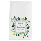 水彩緑葉と黄色の花 | 結婚s スモールペーパーバッグ (正面)