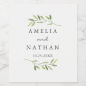 水彩緑葉のワ結婚インラベル ワインラベル (シングルラベル)