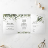水彩緑葉の木の結婚葉 三つ折り招待状 (内部)