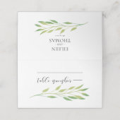 水彩緑葉の結婚 プレイスカード (外部開封)