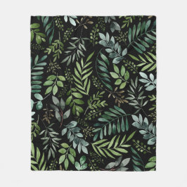 水彩緑葉の    フリースブランケット