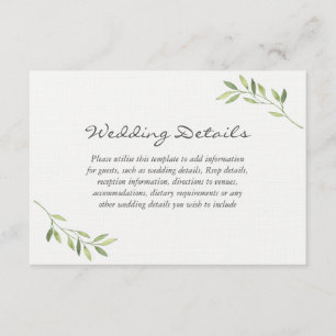 水彩緑葉ウェディングレセプション詳細 エンクロージャーカード