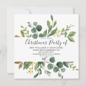 水彩緑葉オフィスクリスマスパーティー 招待状 (正面)