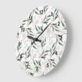 水彩緑葉ガムナッツピンクの花 ラージ壁時計 (傾斜)